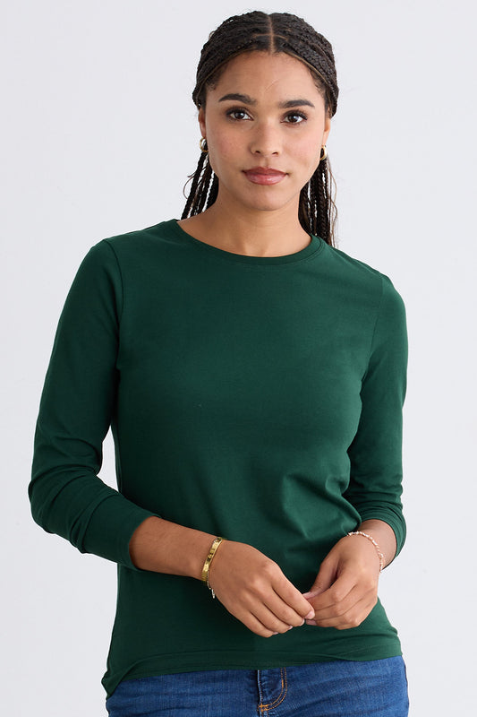 Women's Organic Long Sleeve Crew Neck T-shirt - Dark Pine