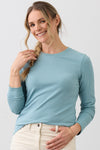 Women's Organic Cotton Long Sleeve Crew Neck T-shirt - Soft Turquoise