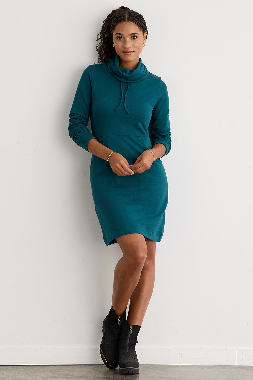 Women's Organic Cotton French Terry Weekend Dress - Deep Teal