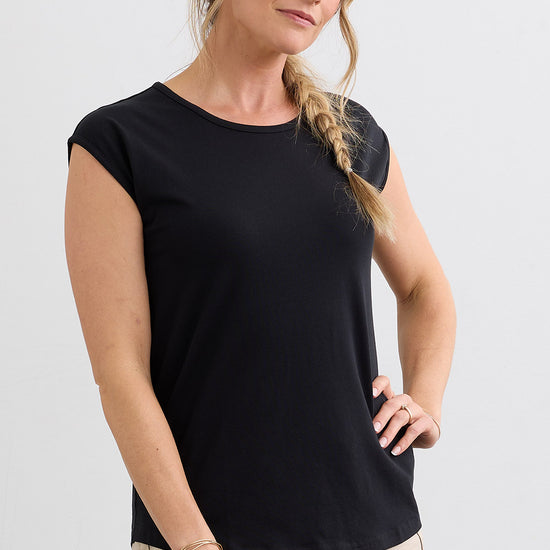 Women's Organic Cotton Cap Sleeve Easy Tee - Black
