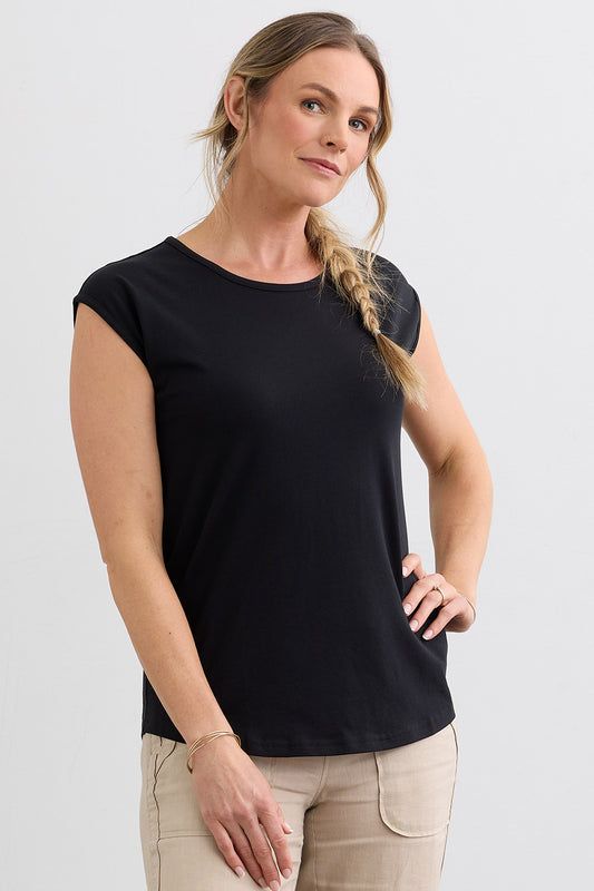 Women's Organic Cotton Cap Sleeve Easy Tee - Black