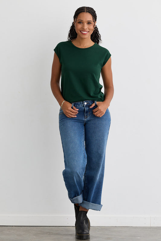Women's Organic Cotton Cap Sleeve Easy Tee - Dark Pine