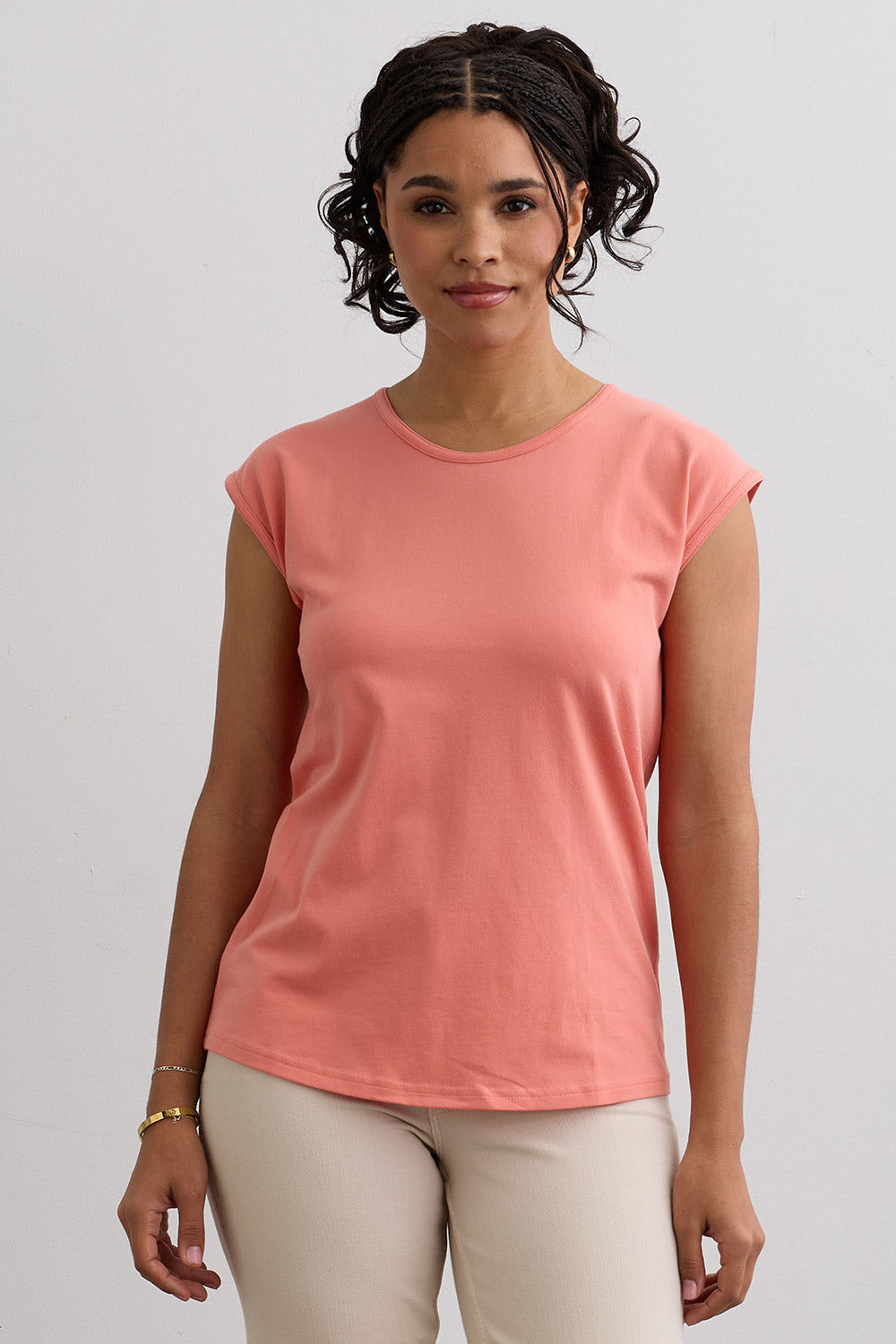 Women's Organic Cotton Cap Sleeve Easy Tee - Soft Coral