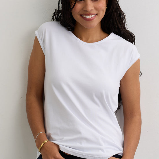 Women's Organic Cotton Cap Sleeve Easy Tee - White