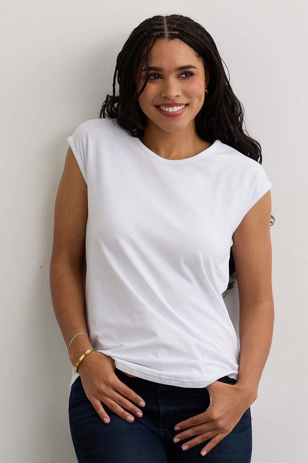 Women's Organic Cotton Cap Sleeve Easy Tee - White