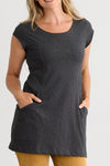 Women's Organic Cotton Cap Sleeve Tunic with Pockets - Dark Charcoal Heather