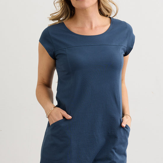 Women's Organic Cotton Cap Sleeve Tunic with Pockets - Indigo