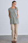 Women's Organic Cotton Cap Sleeve Tunic with Pockets - Sage