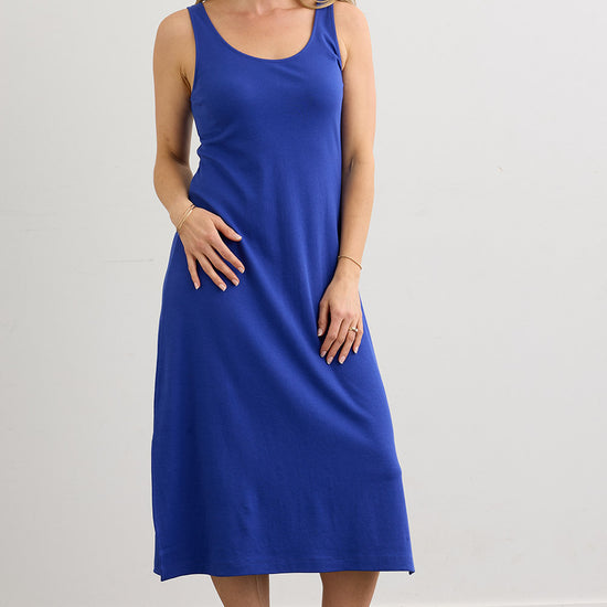 Women's 100% Organic Cotton Midi Tank Dress - Cobalt