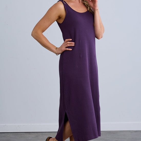 Women's 100% Organic Cotton Midi Tank Dress - Eggplant
