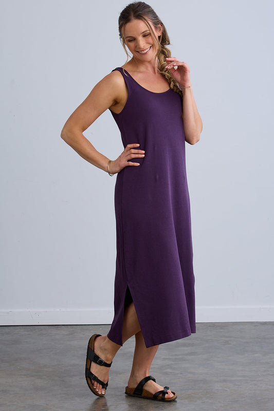 Women's 100% Organic Cotton Midi Tank Dress - Eggplant