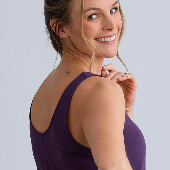 Women's 100% Organic Cotton Midi Tank Dress - Eggplant