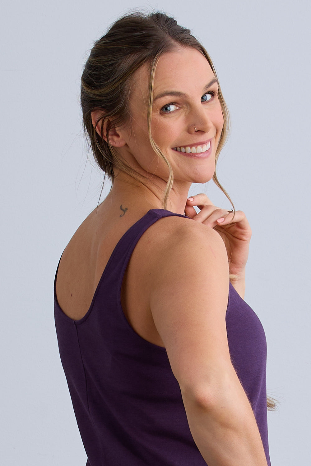 Women's 100% Organic Cotton Midi Tank Dress - Eggplant