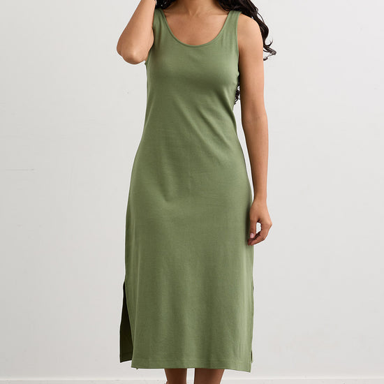 Women's 100% Organic Cotton Midi Tank Dress - Willow Green