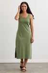 Women's 100% Organic Cotton Midi Tank Dress - Willow Green