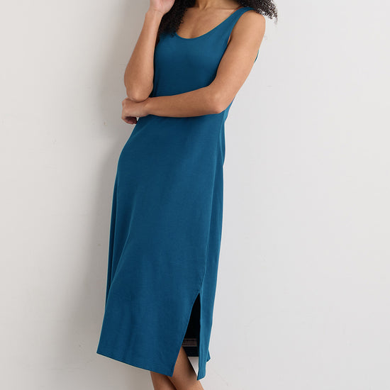 Women's 100% Organic Cotton Midi Tank Dress - Peacock