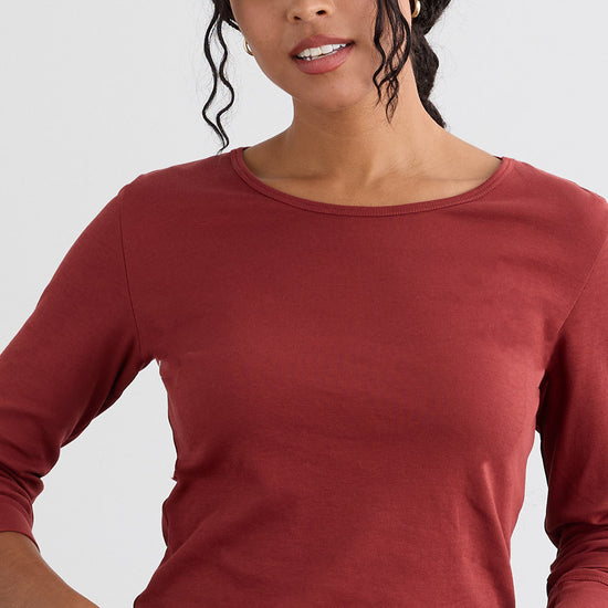 Women's Luxe 100% Organic Cotton Jewel Neck Long Sleeve Tee - Auburn