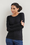 Women's Luxe 100% Organic Cotton Jewel Neck Long Sleeve Tee - Black
