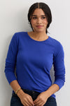 Women's Luxe 100% Organic Cotton Jewel Neck Long Sleeve Tee - Cobalt