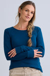 Women's Luxe 100% Organic Cotton Jewel Neck Long Sleeve Tee - Peacock