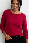 Women's Luxe 100% Organic Cotton Jewel Neck Long Sleeve Tee - Raspberry