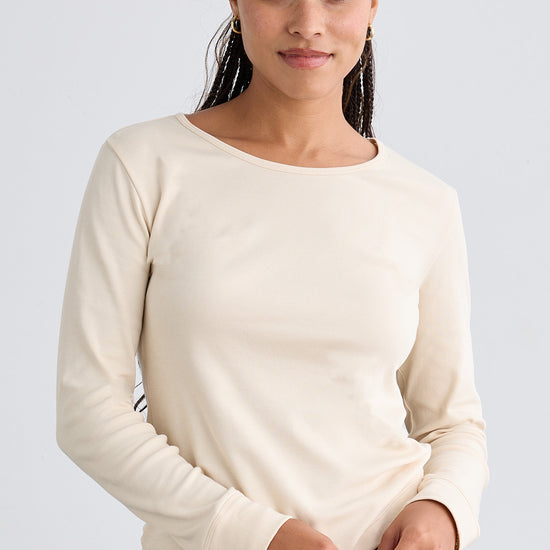 Women's Luxe 100% Organic Cotton Jewel Neck Long Sleeve Tee - Undyed