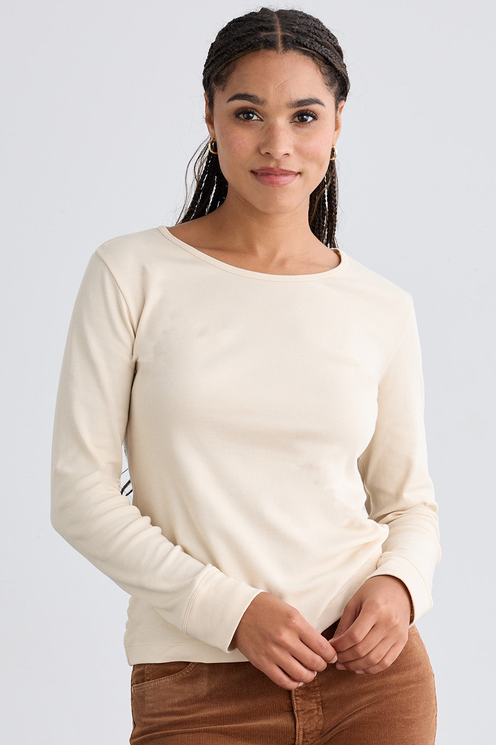 Women's Luxe 100% Organic Cotton Jewel Neck Long Sleeve Tee - Undyed