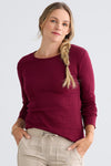 Women's Luxe 100% Organic Cotton Jewel Neck Long Sleeve Tee - Wine