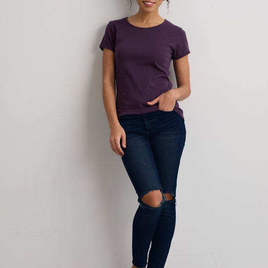 Women's Luxe 100% Organic Cotton Jewel Neck Tee - Eggplant