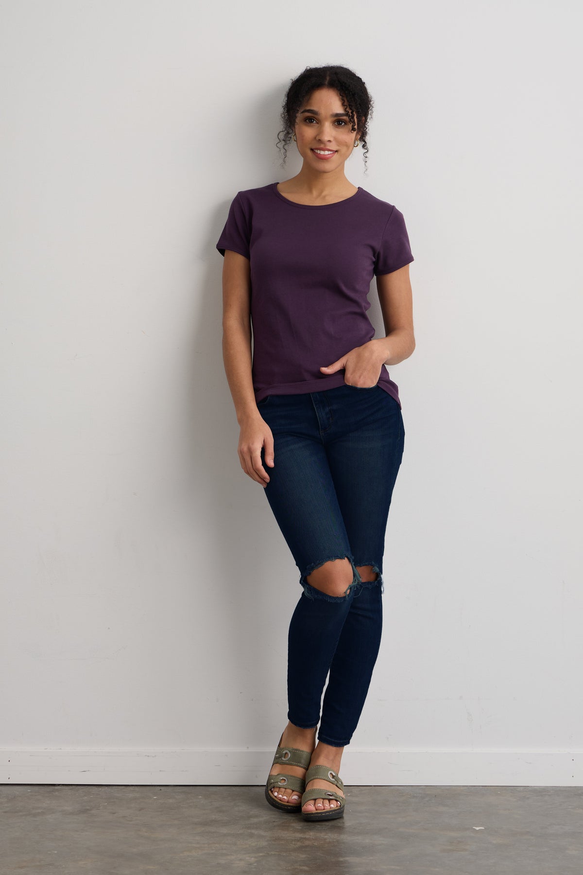 Women's Luxe 100% Organic Cotton Jewel Neck Tee - Eggplant