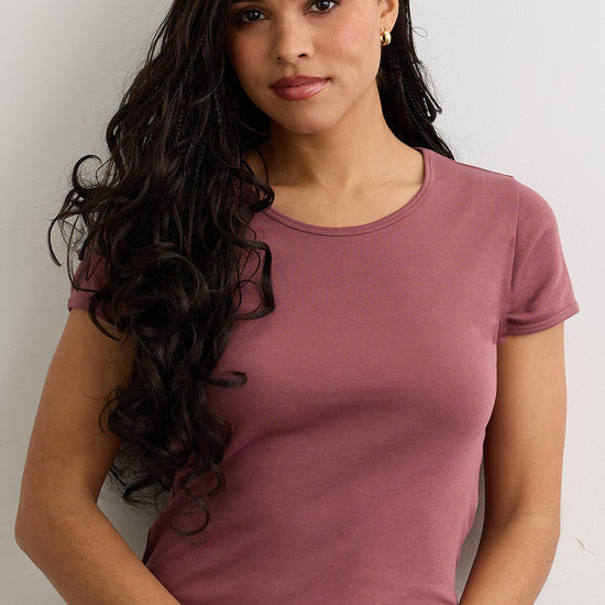 Women's Luxe 100% Organic Cotton Jewel Neck Tee - Soft Plum