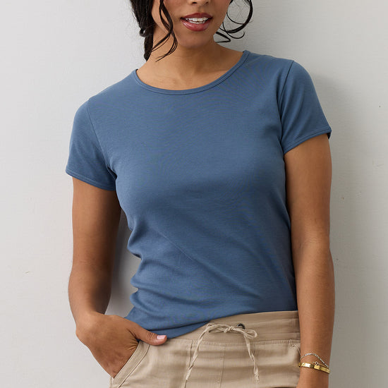 Women's Luxe 100% Organic Cotton Jewel Neck Tee - Storm Blue