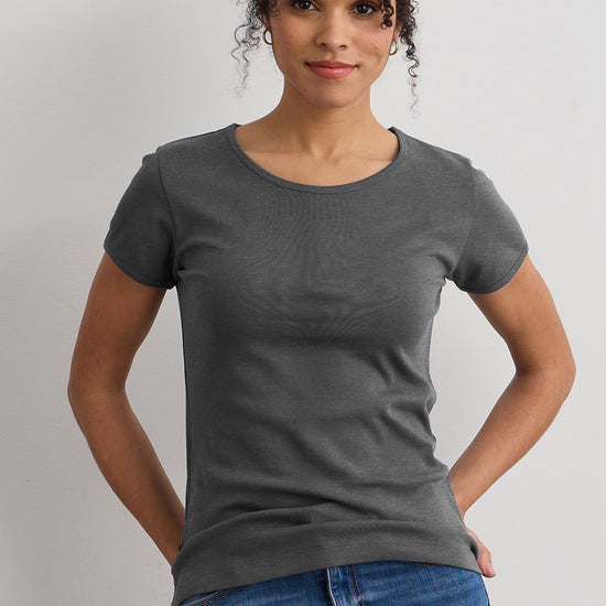 Women's Luxe 100% Organic Cotton Jewel Neck Tee - Dark Charcoal Heather