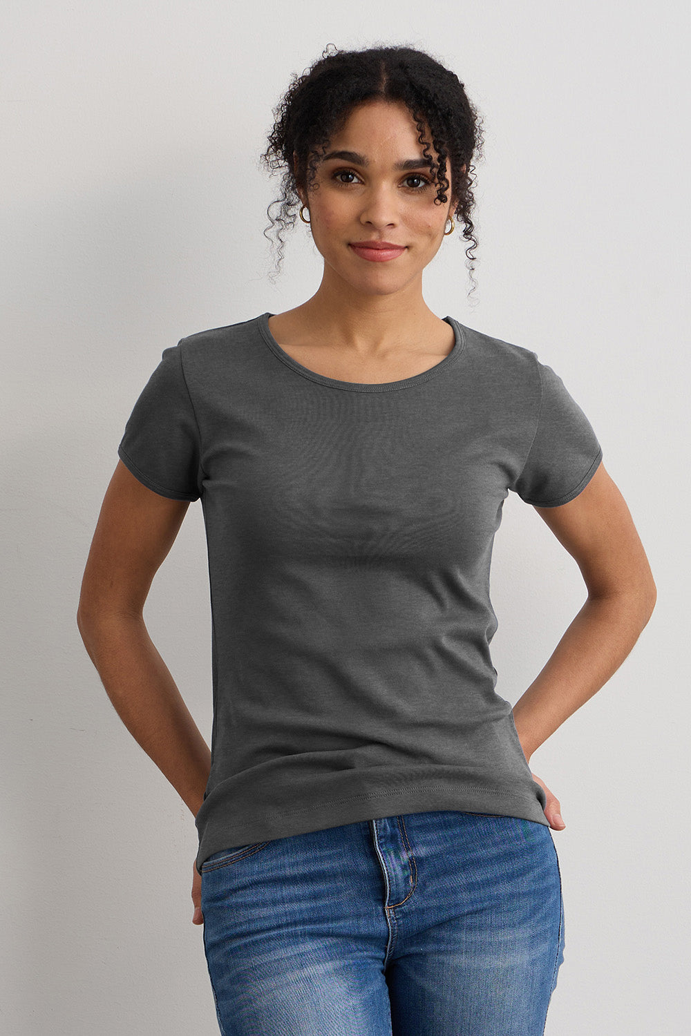 Women's Luxe 100% Organic Cotton Jewel Neck Tee - Dark Charcoal Heather