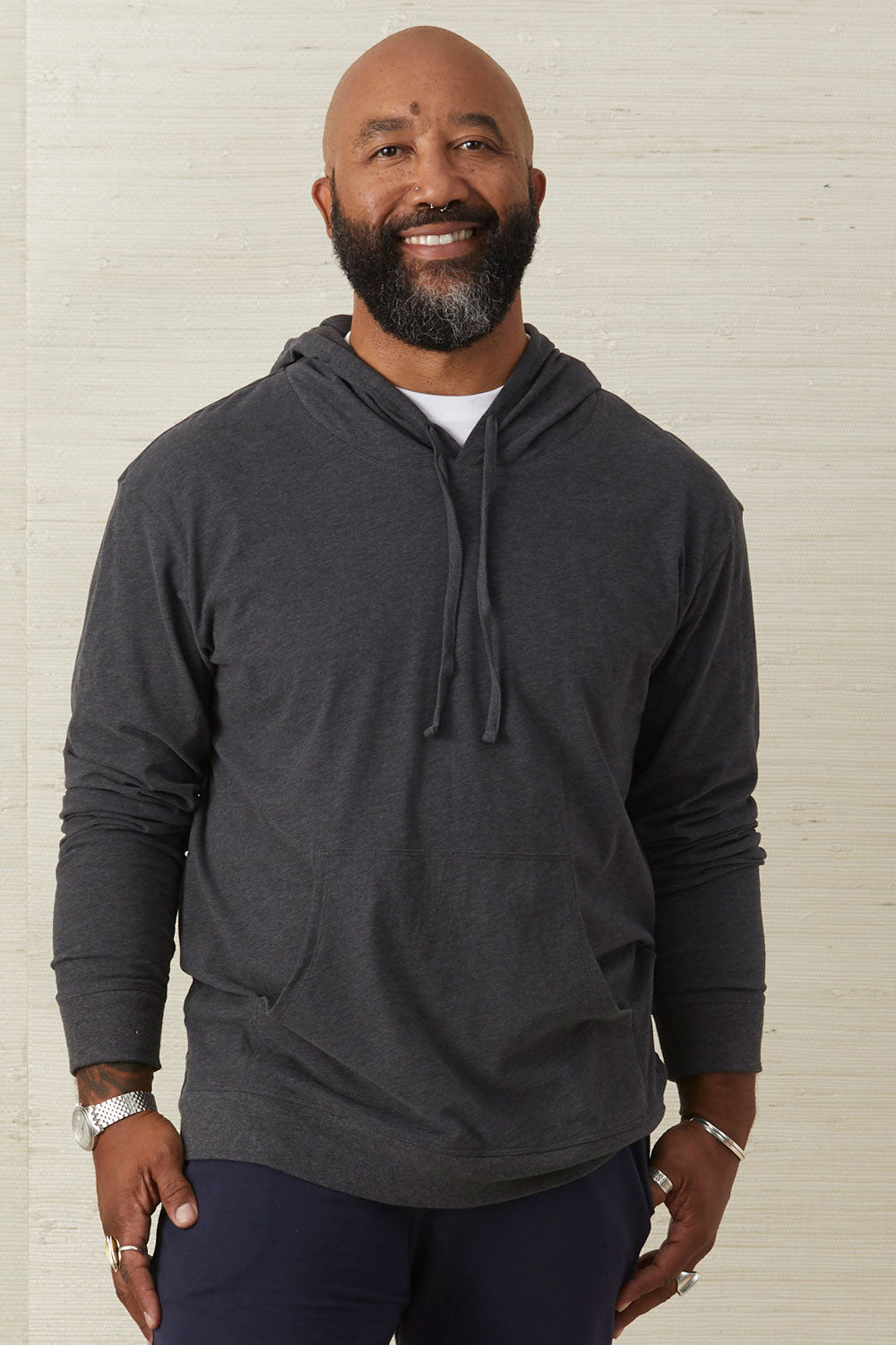 Unisex 100% Organic Cotton Lightweight Pullover Hoodie - Dark Charcoal Heather