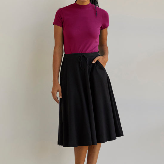 Women's 100% Organic Cotton Midi Skirt with Pockets - Boysenberry