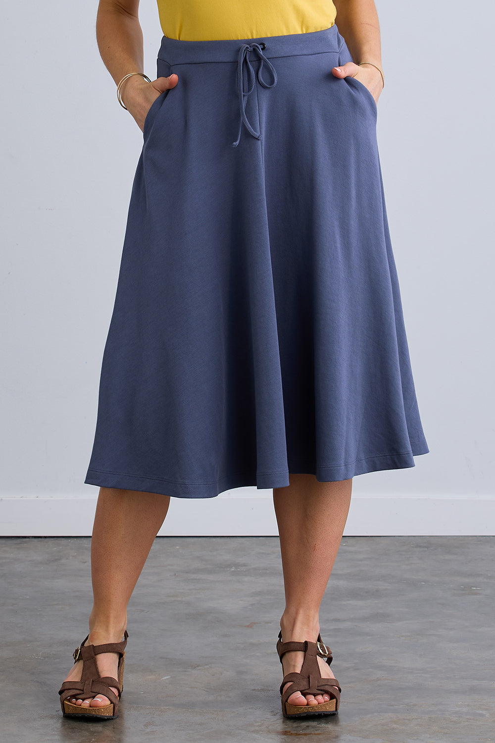 Women's 100% Organic Cotton Midi Skirt with Pockets - Slate