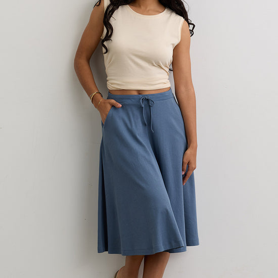 Women's 100% Organic Cotton Midi Skirt with Pockets - Storm Blue