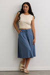Women's 100% Organic Cotton Midi Skirt with Pockets - Storm Blue