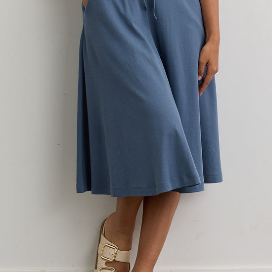 Women's 100% Organic Cotton Midi Skirt with Pockets - Storm Blue