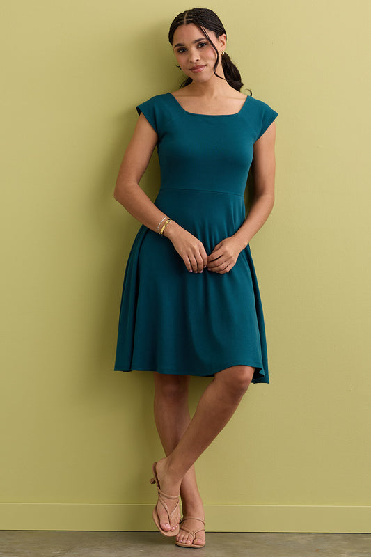 Women's Organic Ballet Neck Dress - Deep Teal