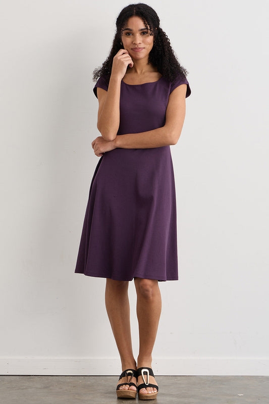 Women's Organic Ballet Neck Dress - Eggplant