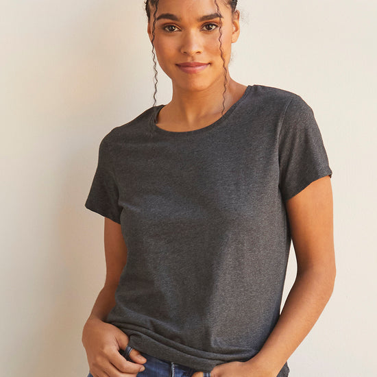 Women's 100% Organic Cotton Relaxed Crew Neck T-shirt - Dark Charcoal Heather
