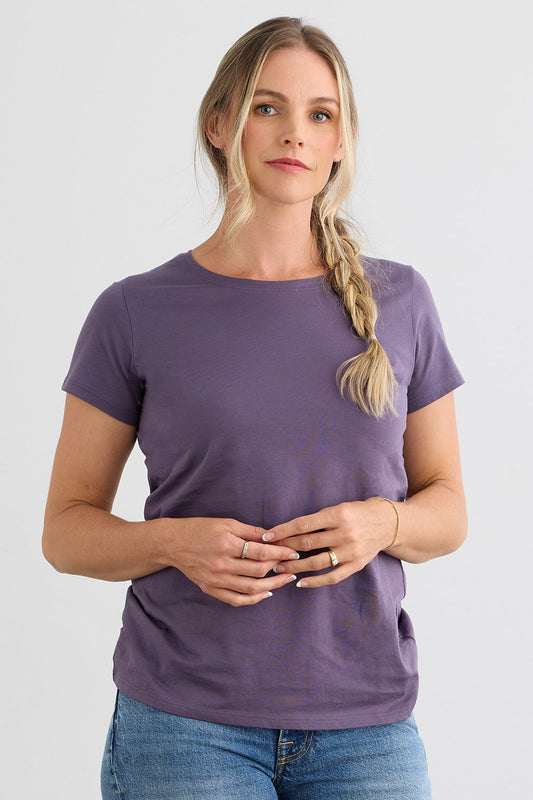 Women's 100% Organic Cotton Relaxed Crew Neck T-shirt - Purple Twilight