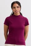 Women's Slim Organic Cotton Short Sleeve Mock Neck Top - Boysenberry