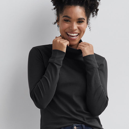 Women's Luxe 100% Organic Cotton Turtleneck - Black