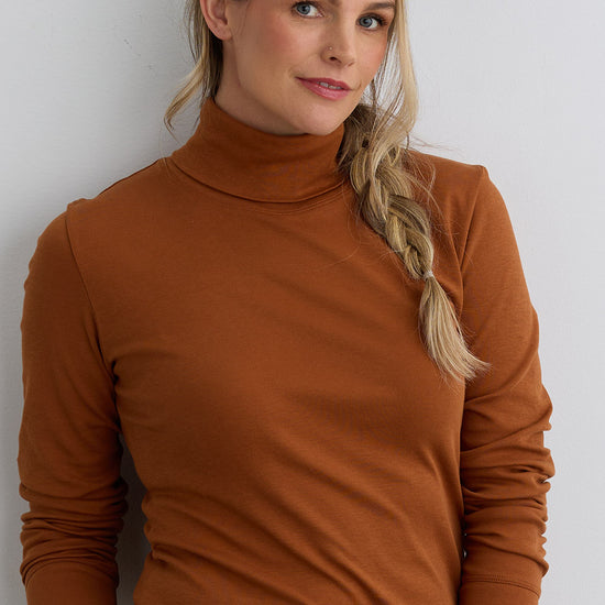 Women's Luxe 100% Organic Cotton Turtleneck - Cinnamon