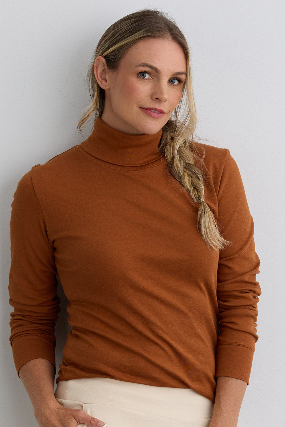 Women's Luxe 100% Organic Cotton Turtleneck - Cinnamon