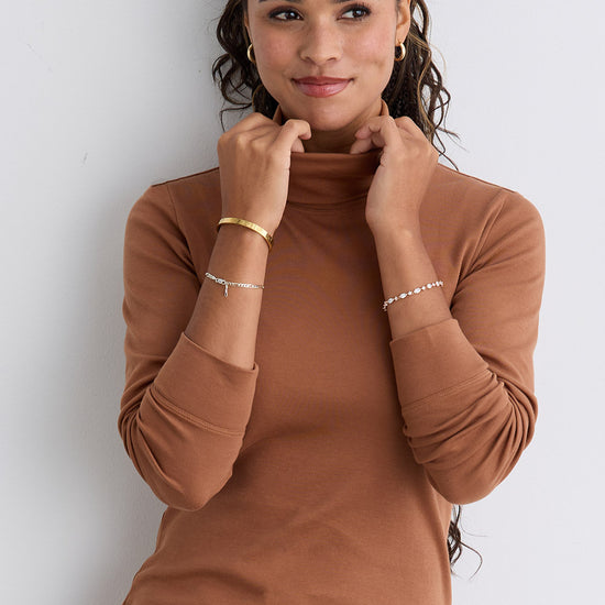 Women's Luxe 100% Organic Cotton Turtleneck - Cognac