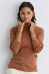 Women's Luxe 100% Organic Cotton Turtleneck - Cognac